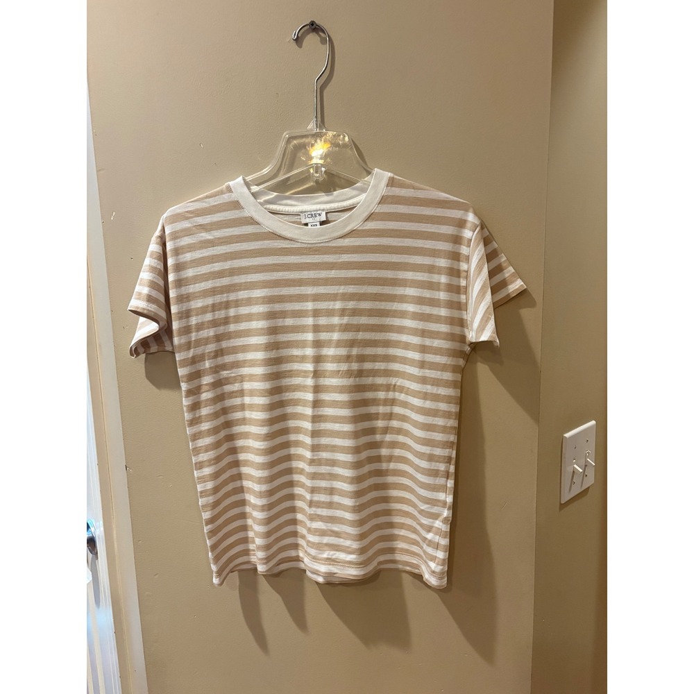 J.Crew Womens XXS Tan White Striped Short Sleeve Cotton Crew Neck T-Shirt
